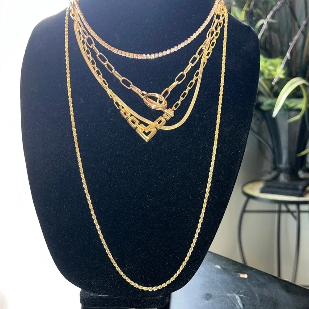 Layered Gold Multi-Chain Necklace Set - Women Jewelry set of 5